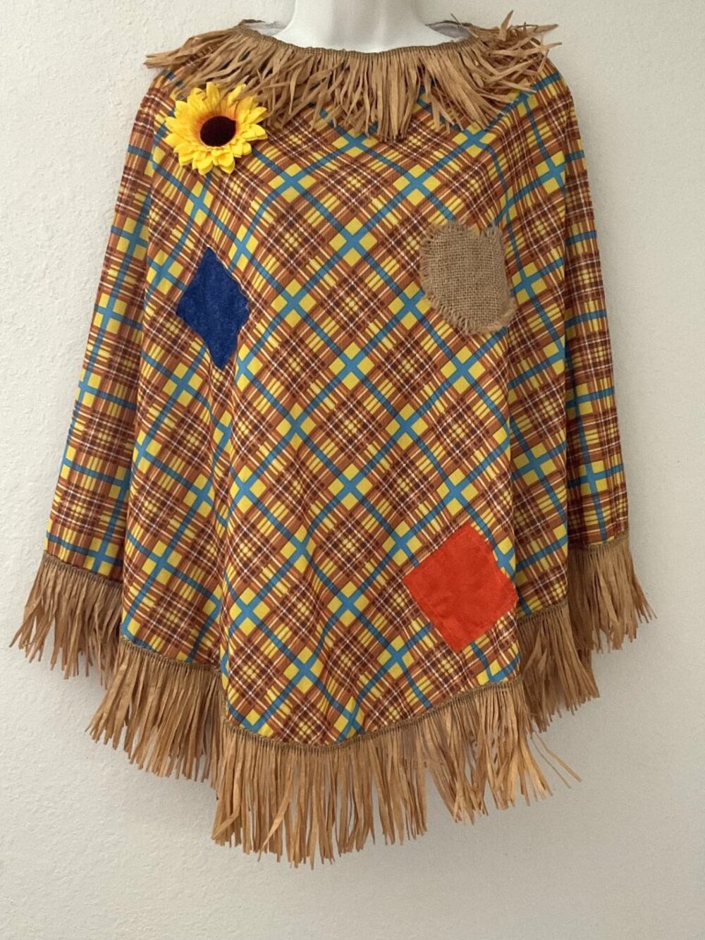 Spirit Halloween Adult Plaid Scarecrow Costume Poncho